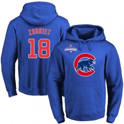 MLB Men Chicago Cubs 18 Ben Zobrist Royal Team Color Primary Logo Pullover Hoodie