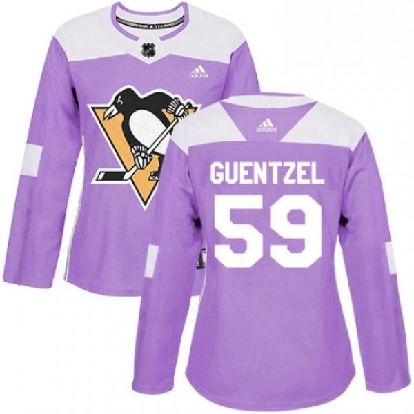 Womens Adidas Pittsburgh Penguins 59 Jake Guentzel Authentic Purple Fights Cancer Practice NHL Jersey