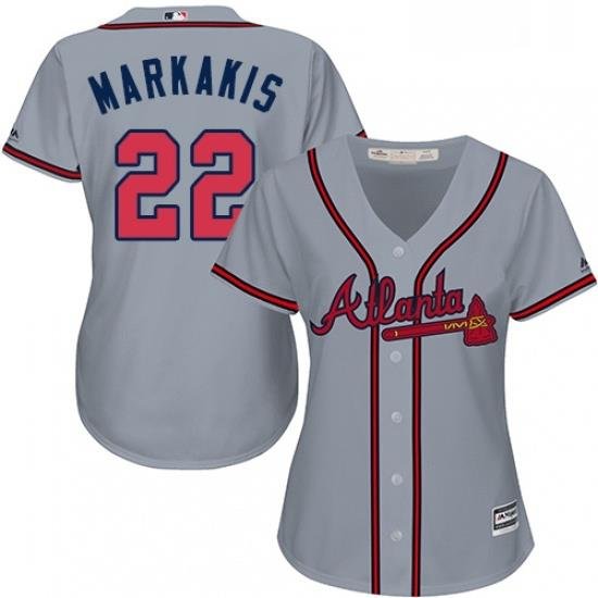 Womens Majestic Atlanta Braves 22 Nick Markakis Replica Grey Road Cool Base MLB Jersey