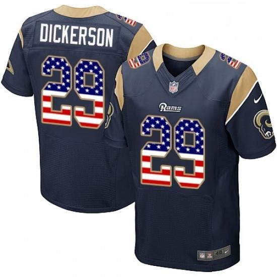 Men Nike Los Angeles Rams 29 Eric Dickerson Elite Navy Blue Home USA Flag Fashion NFL Jersey