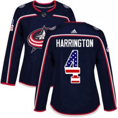 Womens Adidas Columbus Blue Jackets 4 Scott Harrington Authentic Navy Blue USA Flag Fashion NHL Jersey