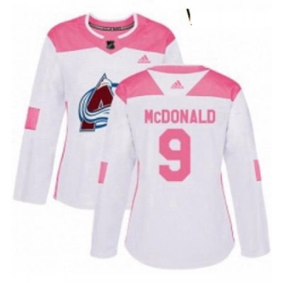 Womens Adidas Colorado Avalanche 9 Lanny McDonald Authentic WhitePink Fashion NHL Jersey