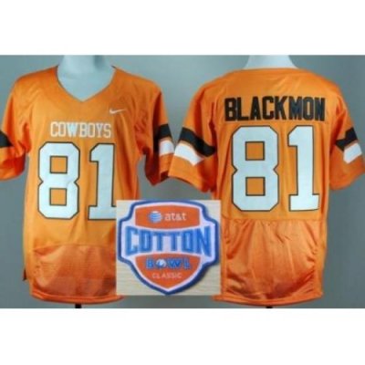 Oklahoma State Cowboys 81 Justin Blackmon Orange Pro Combat College Football NCAA Jerseys 2014 AT & T Cotton Bowl Game Patch