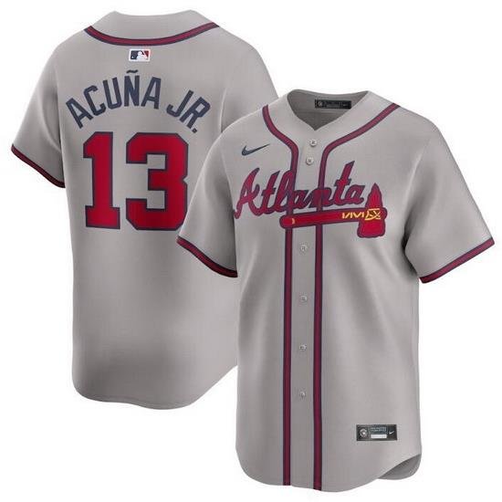 Men Atlanta Braves 13 Ronald Acuna Jr  Grey 2024 Away Limited Stitched Baseball Jersey