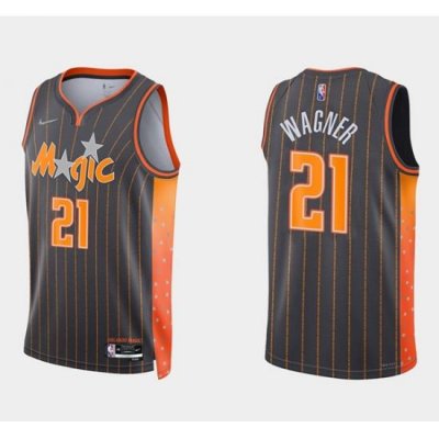 Men Orlando Magic 21 Moritz Wagner 2021 22 City Edition Black 75th Anniversary Stitched Swingman Jersey