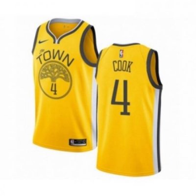 Mens Nike Golden State Warriors 4 Quinn Cook Yellow Swingman Jersey Earned Edition