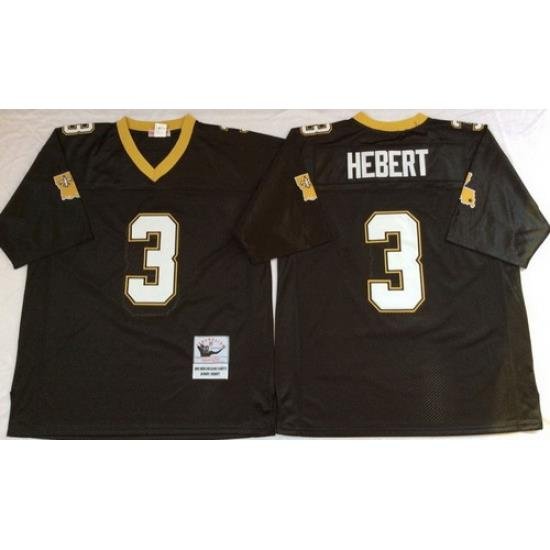 Mitchell And Ness Saints #3 Bobby Hebert Black Throwback Stitched NFL Jerseys