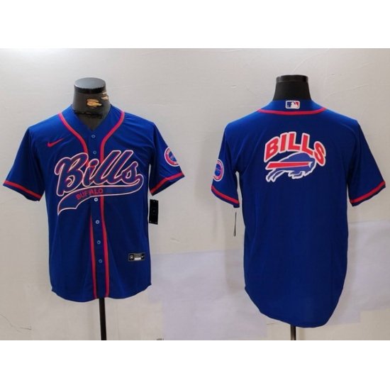 Men Buffalo Bills big logo Blue Team Cool Base Stitched Baseball Jersey