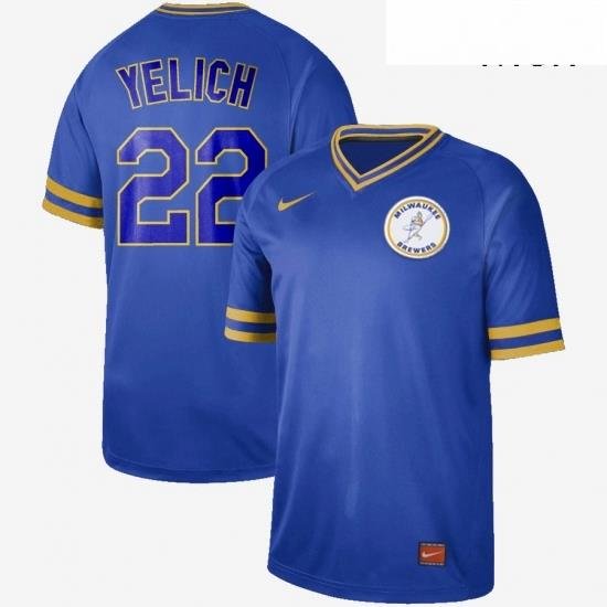 Mens Milwaukee Brewers 22 Christian Yelich Nike Cooperstown Collection Legend V Neck Jersey Blue