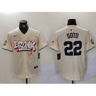 Men New York Yankees 22 Juan Soto Cream The Bronx Graffiti V2 Vapor Limited Stitched Baseball Jersey