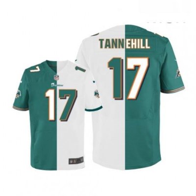 Mens Nike Miami Dolphins 17 Ryan Tannehill Elite Aqua GreenWhite Split Fashion NFL Jersey