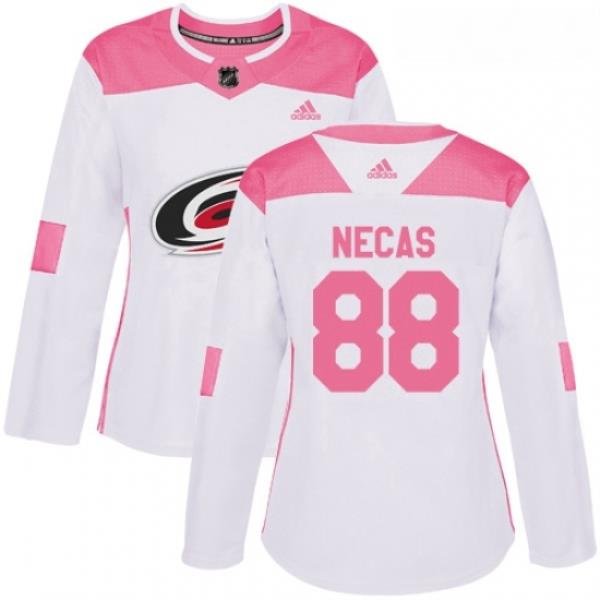 Womens Adidas Carolina Hurricanes 88 Martin Necas Authentic WhitePink Fashion NHL Jersey