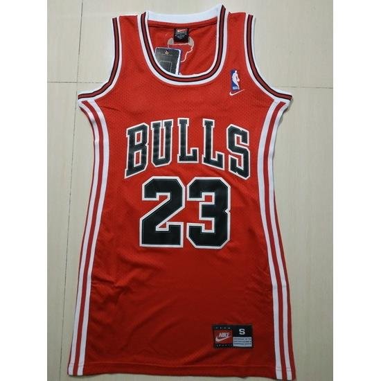 Women Chicago Bulls 23 Michael Jordan Dress Stitched Jersey Red