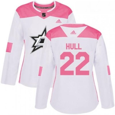 Womens Adidas Dallas Stars 22 Brett Hull Authentic WhitePink Fashion NHL Jersey