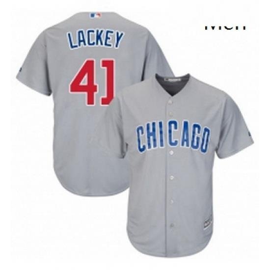 Mens Majestic Chicago Cubs 41 Steve Cishek Replica Grey Road Cool Base MLB Jersey