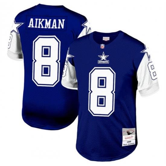 Men Dallas Cowboys 8 Troy Aikman Navy 1995 Mitchell  26 Ness Stitched Football Jersey