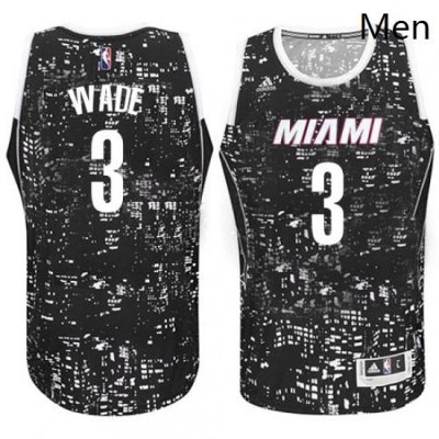 Mens Adidas Miami Heat 3 Dwyane Wade Swingman Black City Light NBA Jersey