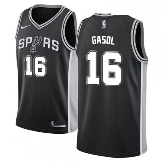 Mens Nike San Antonio Spurs 16 Pau Gasol Swingman Black Road NBA Jersey Icon Edition