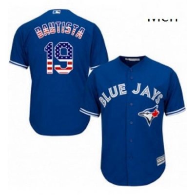 Mens Majestic Toronto Blue Jays 19 Jose Bautista Authentic Royal Blue USA Flag Fashion MLB Jersey