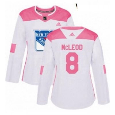 Womens Adidas New York Rangers 8 Cody McLeod Authentic White Pink Fashion NHL Jersey