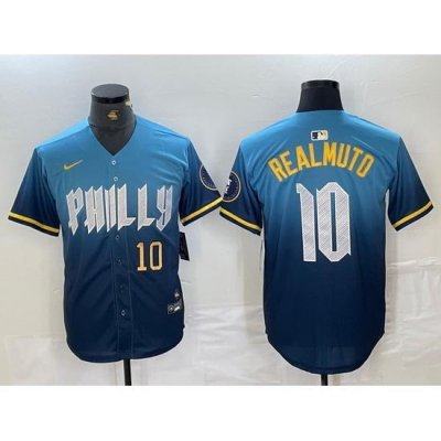 Men Philadelphia Phillies 10 J T  Realmuto Blue 2024 City Connect Limited Stitched Jersey 3