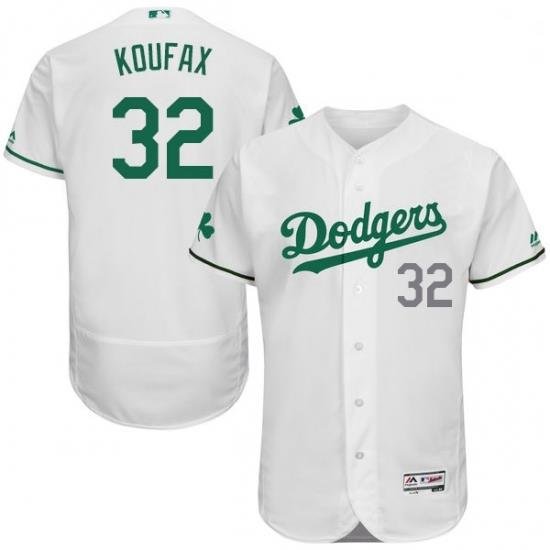 Mens Majestic Los Angeles Dodgers 32 Sandy Koufax White Celtic Flexbase Authentic Collection MLB Jersey