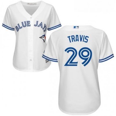 Womens Majestic Toronto Blue Jays 29 Devon Travis Replica White Home MLB Jersey