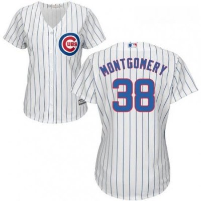 Womens Majestic Chicago Cubs 38 Mike Montgomery Authentic White Home Cool Base MLB Jersey