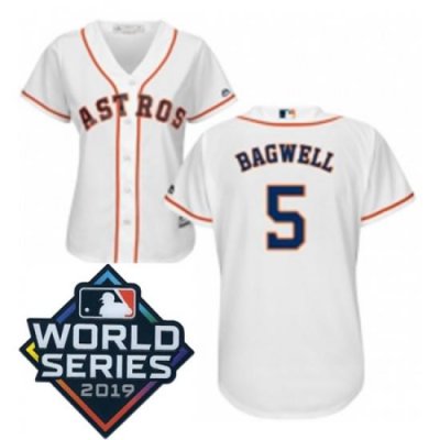 Womens Majestic Houston Astros 5 Jeff BagWell White Home Cool Base Sitched 2019 World Series Patch Jersey