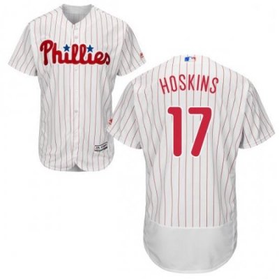 Mens Majestic Philadelphia Phillies 17 Rhys Hoskins White Home Flex Base Authentic Collection MLB Jersey