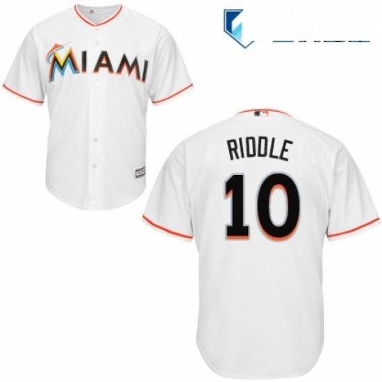 Mens Majestic Miami Marlins 10 JT Riddle Replica White Home Cool Base MLB Jersey