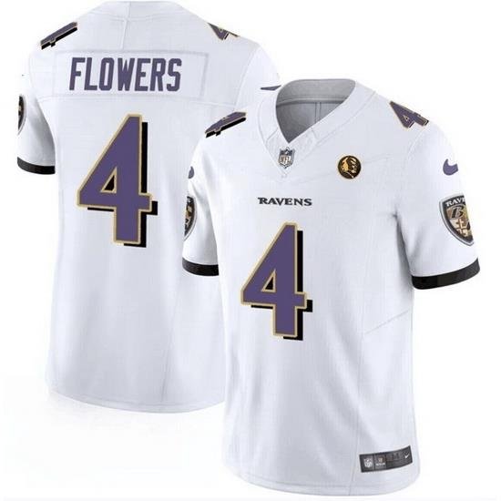 Men Baltimore Ravens 4 Zay Flowers White 2023 F U S E  With John Madden Patch Vapor Limited Football Jersey