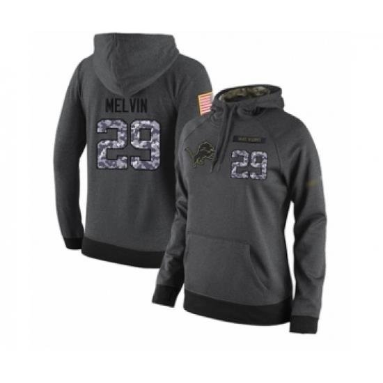 Football Womens Detroit Lions 29 Rashaan Melvin Stitched Black Anthracite Salute to Service Player Performance Hoodie