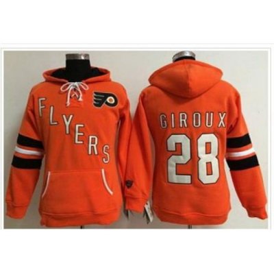 Women Philadelphia Flyers 28 Claude Giroux Orange Old Time Heidi NHL Hoodie