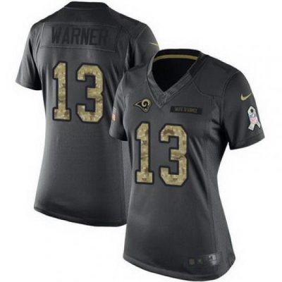 Nike Rams #13 Kurt Warner Black Womens Stitched NFL Limited 2016 Salute to Service Jersey