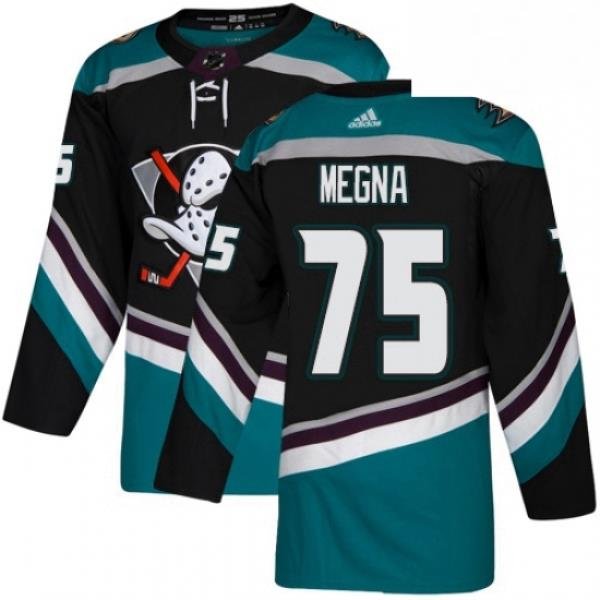 Mens Adidas Anaheim Ducks 75 Jaycob Megna Authentic Black Teal Third NHL Jersey