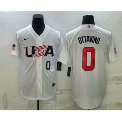 Men's USA Baseball #0 Adam Ottavino Number 2023 White World Baseball Classic Stitched Jersey