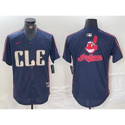 Men Cleveland Guardians Team Big Logo Navy 2024 City Connect Limited Stitched Baseball Jersey