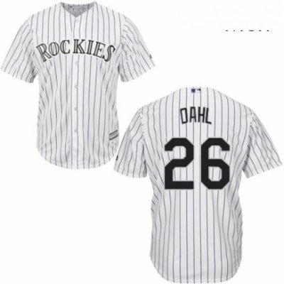 Mens Majestic Colorado Rockies 26 David Dahl Replica White Home Cool Base MLB Jersey