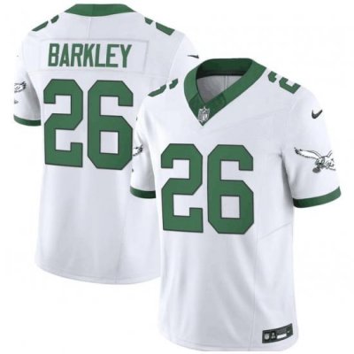 Men Philadelphia Eagles 26 Saquon Barkley White 2023 F U S E  Vapor Untouchable Throwback Stitched Football Jersey