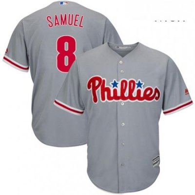 Mens Majestic Philadelphia Phillies 8 Juan Samuel Replica Grey Road Cool Base MLB Jersey