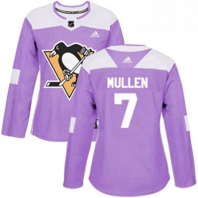 Womens Adidas Pittsburgh Penguins 7 Joe Mullen Authentic Purple Fights Cancer Practice NHL Jersey