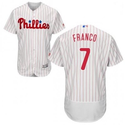 Mens Majestic Philadelphia Phillies 7 Maikel Franco White Home Flex Base Authentic Collection MLB Jersey