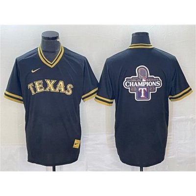 Men Texas Rangers Black 2023 World Series Champions Big Logo Cool Base Stitched Baseball Jersey