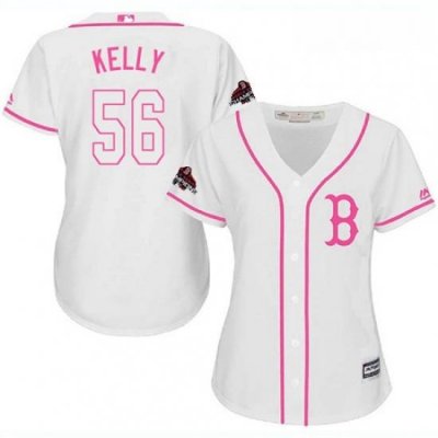 Womens Majestic Boston Red Sox 56 Joe Kelly Authentic White Fashion 2018 World Series Champions MLB Jersey