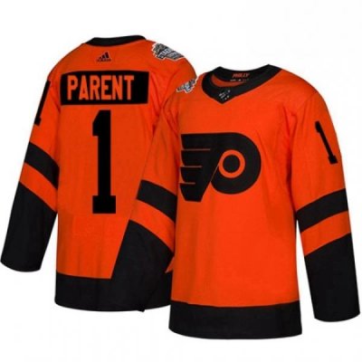 Womens Adidas Philadelphia Flyers 1 Bernie Parent Orange Authentic 2019 Stadium Series Stitched NHL Jersey