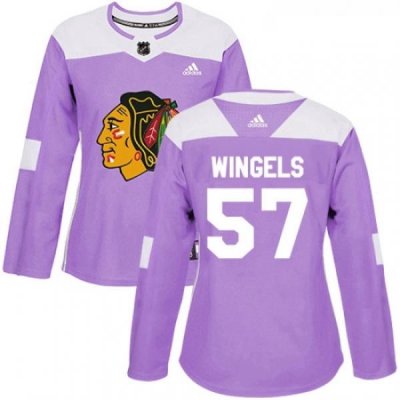 Womens Adidas Chicago Blackhawks 57 Tommy Wingels Authentic Purple Fights Cancer Practice NHL Jersey