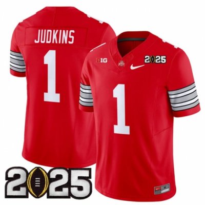 Men's Ohio State Buckeyes #1 Quinshon Judkins Red 2025 CFP Final Patch F.U.S.E. Vapor Limited Stitched Football Jersey