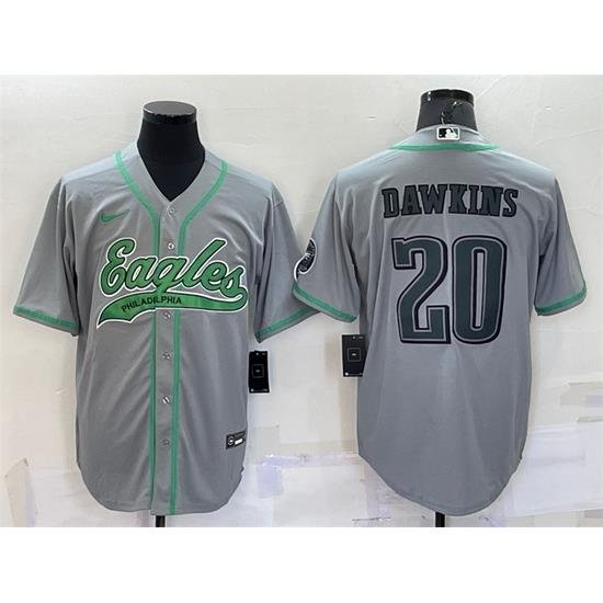 Men Philadelphia Eagles 20 Brian Dawkins Grey With Patch Cool Base Stitched Baseb