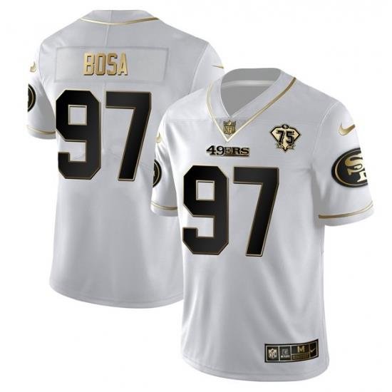 Men San Francisco 49ers 97 Nick Bosa White Gold 75th Anniversary Stitched Jersey